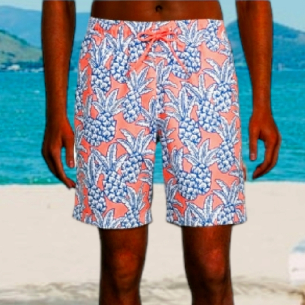 GEORGE Tropical Pineapples on Orange Print Classic Swim Trunks